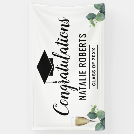 Afstuderen Elegant Foliage & wijn Botanisch Spandoek (Verticaal)