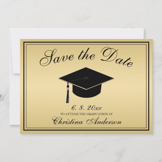 Afstuderen Elegant Gold Black Script Save the Date Kaart (Voorkant)