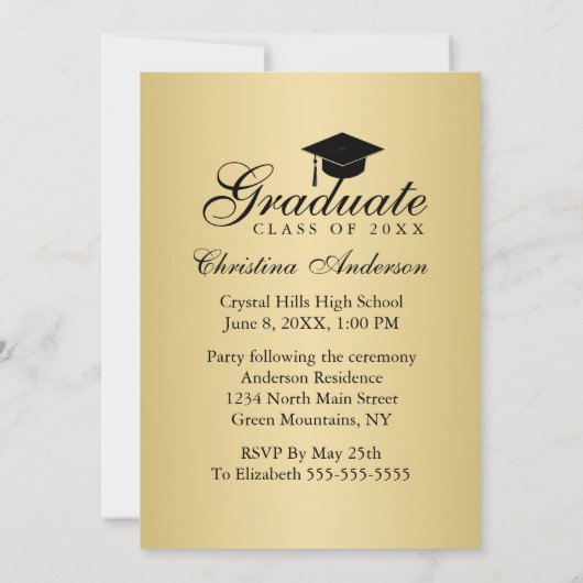 Afstuderen Elegant Gold Black Script Save the Date Kaart (Achterkant)