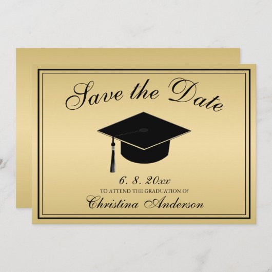 Afstuderen Elegant Gold Black Script Save the Date Kaart (Voorkant / Achterkant)