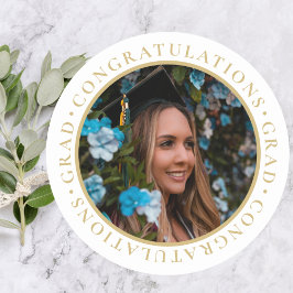 Afstuderen Elegant Gold Custom Photo Ronde Sticker