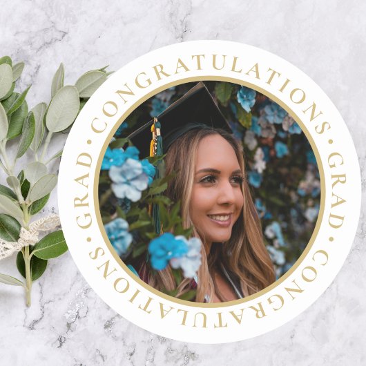 Afstuderen Elegant Gold Custom Photo Ronde Sticker