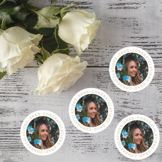 Afstuderen Elegant Gold Custom Photo Ronde Sticker