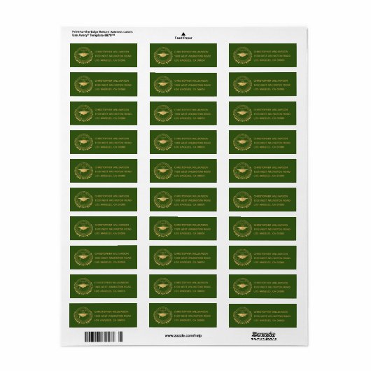 Afstuderen Elegant Gold Green Class of Emblem Etiket (Full Sheet)