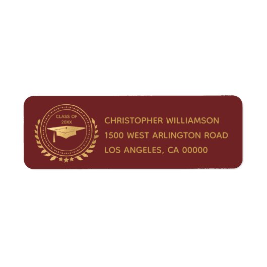 Afstuderen Elegant Gold Red Class of Emblem Etiket (Voorkant)