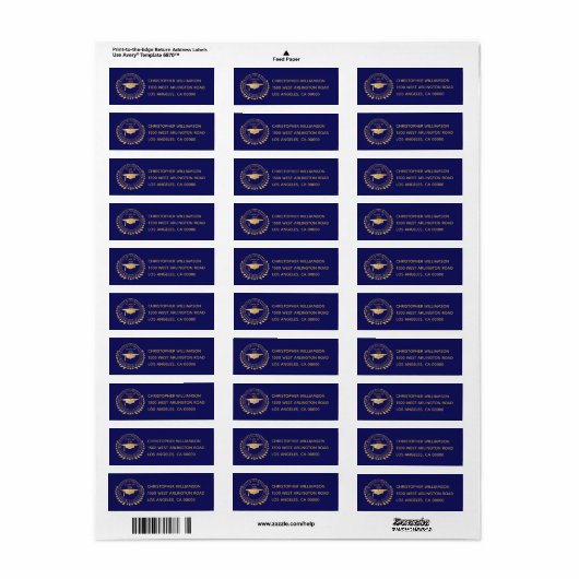 Afstuderen Elegant Goud Blauw Klasse van Embleem Etiket (Full Sheet)