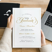 Afstuderen Elegant Goud Wit Grijs Script Typografi Kaart