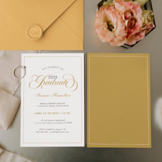 Afstuderen Elegant Goud Wit Grijs Script Typografi Kaart