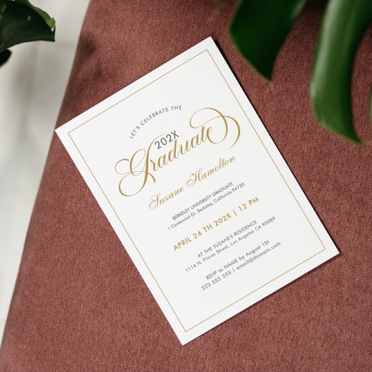 Afstuderen Elegant Goud Wit Grijs Script Typografi Kaart