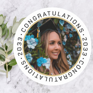 Afstuderen Elegant Goud Zwart Custom Photo Ronde Sticker