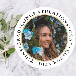 Afstuderen Elegant Goud Zwart Custom Photo Ronde Sticker