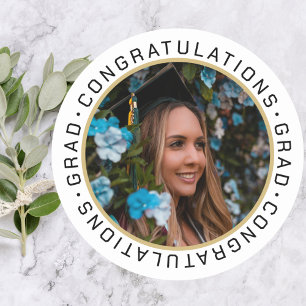 Afstuderen Elegant Goud Zwart Custom Photo Ronde Sticker