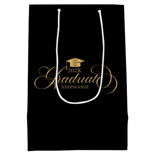 Afstuderen Elegant Goud Zwart Script Typografie Medium Cadeauzakje (Achterkant)