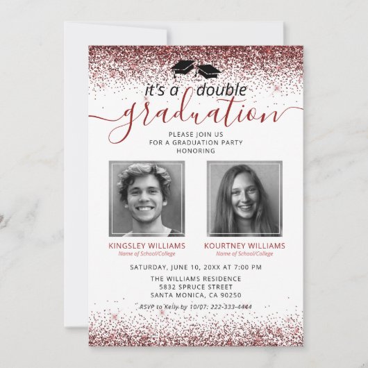 Afstuderen Elegant Marsala Red Joint Kaart (Voorkant)