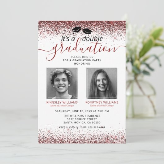 Afstuderen Elegant Marsala Red Joint Kaart (Staand voorkant)