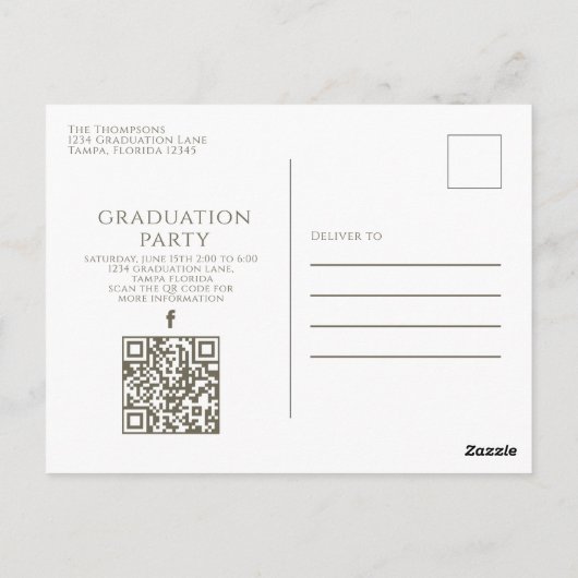 Afstuderen Elegant Minimalist Drie Foto QR Code Briefkaart (Achterkant)