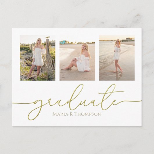 Afstuderen Elegant Minimalist Drie Foto QR Code Briefkaart (Voorkant)