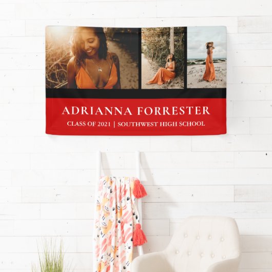 Afstuderen Elegant Red Black | Drie foto's Spandoek (Insitu)