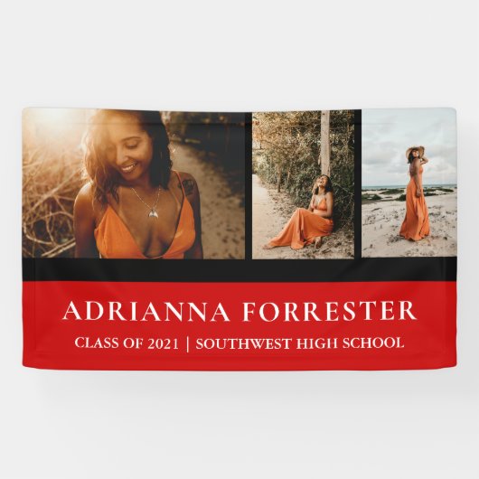 Afstuderen Elegant Red Black | Drie foto's Spandoek (Horizontaal)