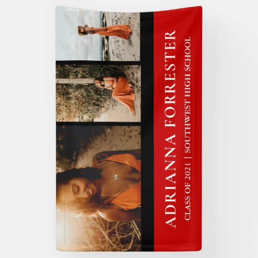 Afstuderen Elegant Red Black | Drie foto's Spandoek (Verticaal)