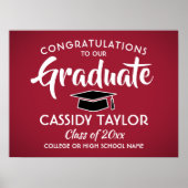 Afstuderen Elegant Rood en Wit Afstuderen Poster (Voorkant)