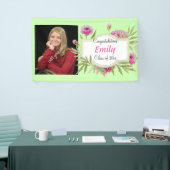 Afstuderen, Elegant roze bloemig, foto, op maat Spandoek (Beurs)