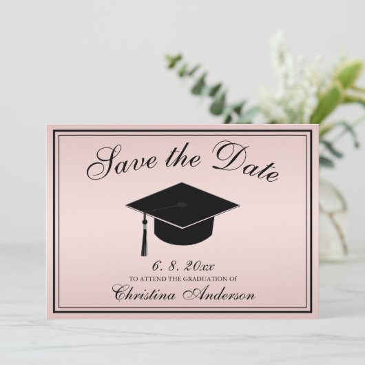 Afstuderen Elegant Save the Date Script Roos Kaart (Staand voorkant)