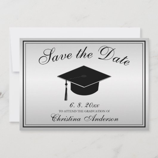 Afstuderen Elegant Save the Date Script Silver Kaart (Voorkant)