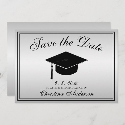 Afstuderen Elegant Save the Date Script Silver Kaart (Voorkant / Achterkant)