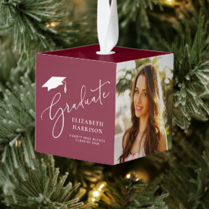 Afstuderen Elegant Script 4 Foto Burgundy Red Decoratie