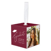 Afstuderen Elegant Script 4 Foto Burgundy Red Decoratie (Voorkant hoekig)