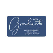 Afstuderen Elegant Script Blauw Retouradres Etiket (Voorkant)