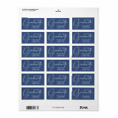 Afstuderen Elegant Script Blauw Retouradres Etiket (Full Sheet)