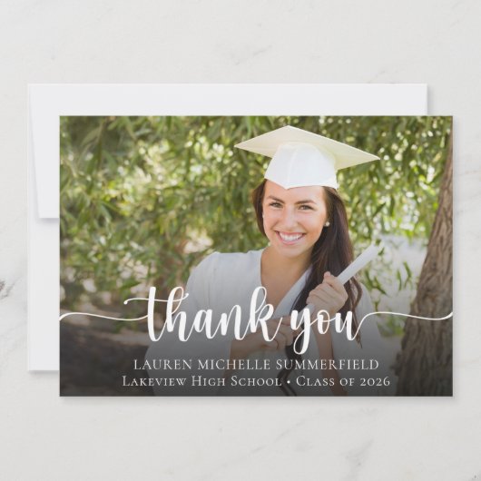 Afstuderen Elegant Script-foto Bedankkaart (Voorkant)