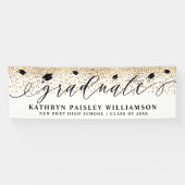 Afstuderen Elegant Script Gold Confetti Afstuderen Spandoek (Horizontaal)