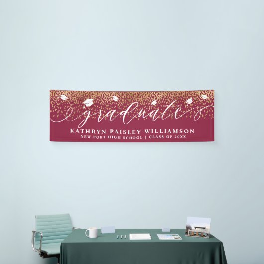 Afstuderen Elegant Script Gold Confetti Afstuderen Spandoek (Beurs)