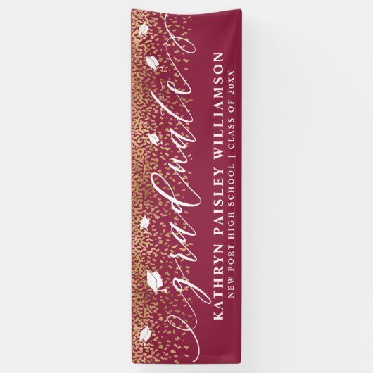 Afstuderen Elegant Script Gold Confetti Afstuderen Spandoek (Verticaal)