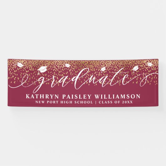 Afstuderen Elegant Script Gold Confetti Afstuderen Spandoek (Horizontaal)