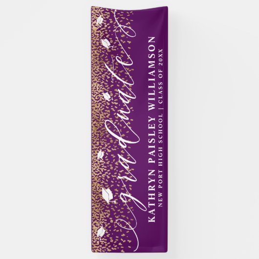 Afstuderen Elegant Script Gold Confetti Afstuderen Spandoek (Verticaal)