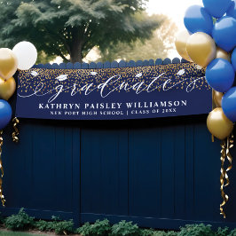 Afstuderen Elegant Script Gold Confetti Afstuderen Spandoek