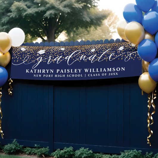 Afstuderen Elegant Script Gold Confetti Afstuderen Spandoek