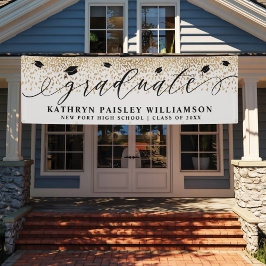 Afstuderen Elegant Script Gold Confetti Afstuderen Spandoek