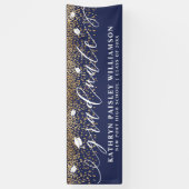 Afstuderen Elegant Script Gold Confetti Afstuderen Spandoek (Verticaal)