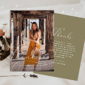 Afstuderen Elegant Script Groene Foto Dank u Kaart