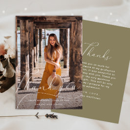 Afstuderen Elegant Script Groene Foto Dank u Kaart