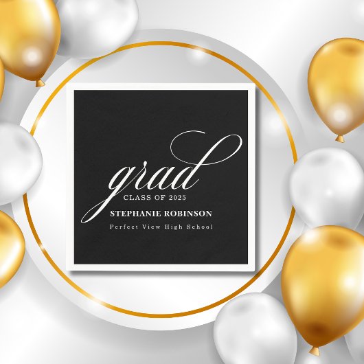 Afstuderen Elegant Script Modern Black Party Servet