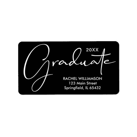 Afstuderen Elegant Script Zwart Retouradres Etiket (Voorkant)