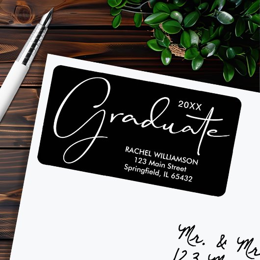 Afstuderen Elegant Script Zwart Retouradres Etiket