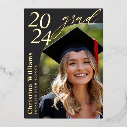 Afstuderen Elegant Senior Photo Afstuderen Folie Uitnodiging (Voorkant)