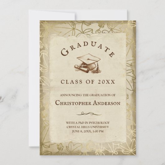 Afstuderen Elegant Tan Ivy Leaves 2023 Afstuderen Aankondiging (Voorkant)